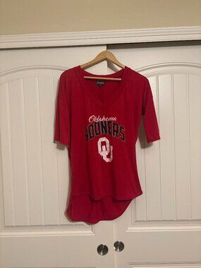 Oklahoma Sooners T Shirt Womens Medium Gameday Couture Red Oversized Sparkly